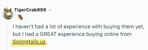 Reddit comment with positive experience buying from Springtails.us