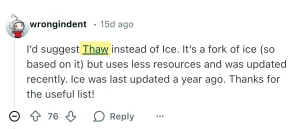 Reddit comment recommending Thaw app over alternatives